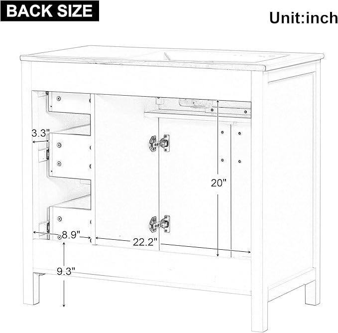 Favfurish 36" Bathroom Vanity with Sink Combo,Bathroom Vanity Cabinet with Two Soft-Closing Doors and Four Drawers,Free Stading Vanities w/Gold Handler,for Bathroom,Easy Assembly,White