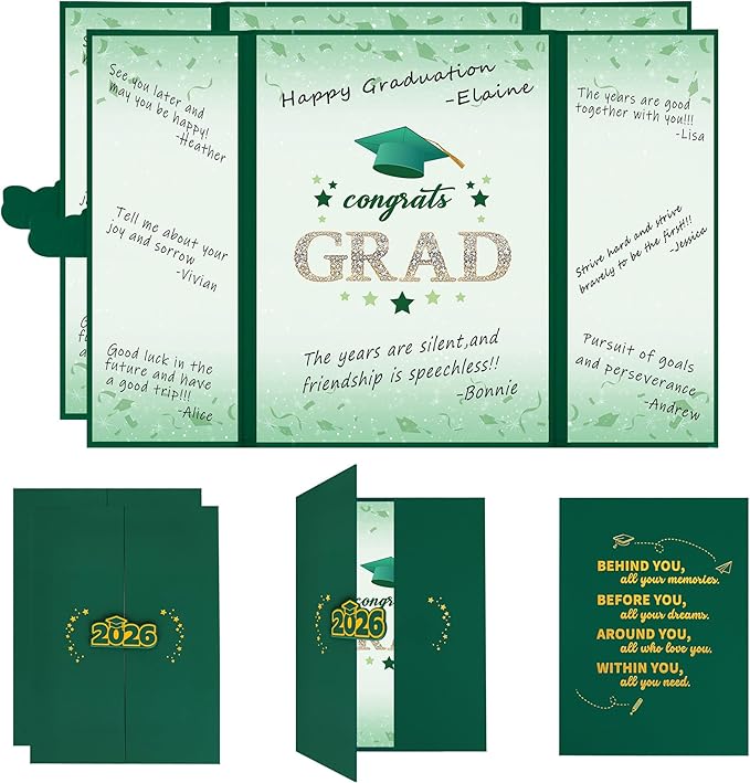 Vlipoeasn 2PCS Graduation Guest Book Alternative, Green Gold Class of 2026 Party Decorations, Grad Signature Book for 2026 College High School, Unique Graduation Gifts for Friends