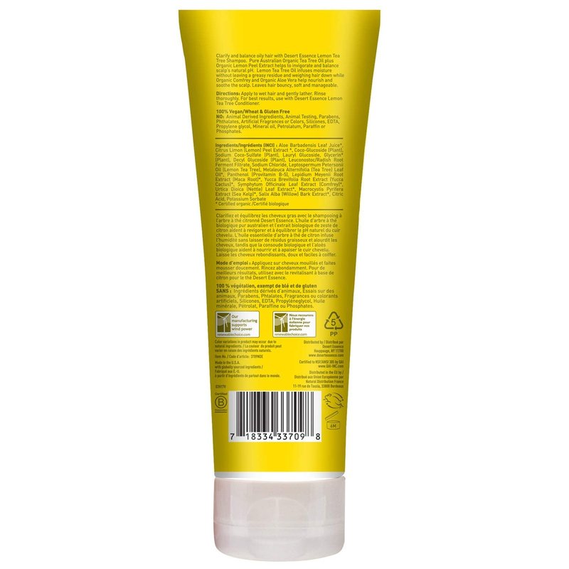 Desert Essence Lemon Tea Tree Shampoo & Conditioner Bundle - 8 Fl Ounce - Clarifying For Oily Hair - Essential Oils - Strengthen & Protect Hair - Effective Cleansing