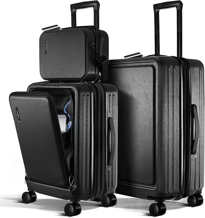 TRAVELARIM Luggage Sets 3 Piece, 20 Inch Carry on Luggage and 24 Inch Suitcases with Wheels Spinner, Durable Hard Shell Suitcase Set, Expandable Travel Suitcase, Black