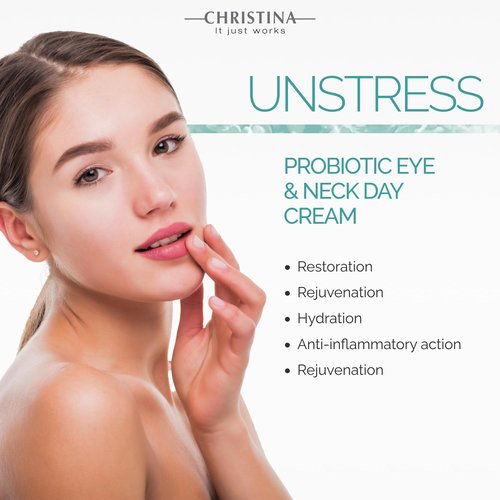 -CHRISTINA- Unstress Probiotic Eye & Neck Day Cream for Face | Peptide Eye Cream Nourishes, Protects, & Soothes Face Skin | Face Moisturizer for Normal, Dry & Sensitive Skin 1 fl. oz (30 ml)