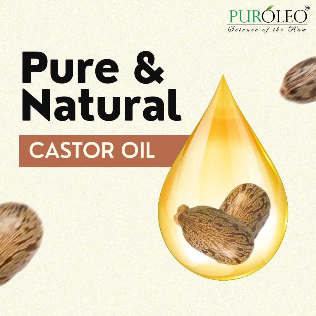 PUROLEO Castor Oil 64 Fl Oz/1900 ML (Packed In Canada) 100% Pure and Natural Hair, Lash, Beard, Eyelashes & Eyebrow Oil Black castor oil for brow lashes, Make eyelash serum, hair serum for dry hair