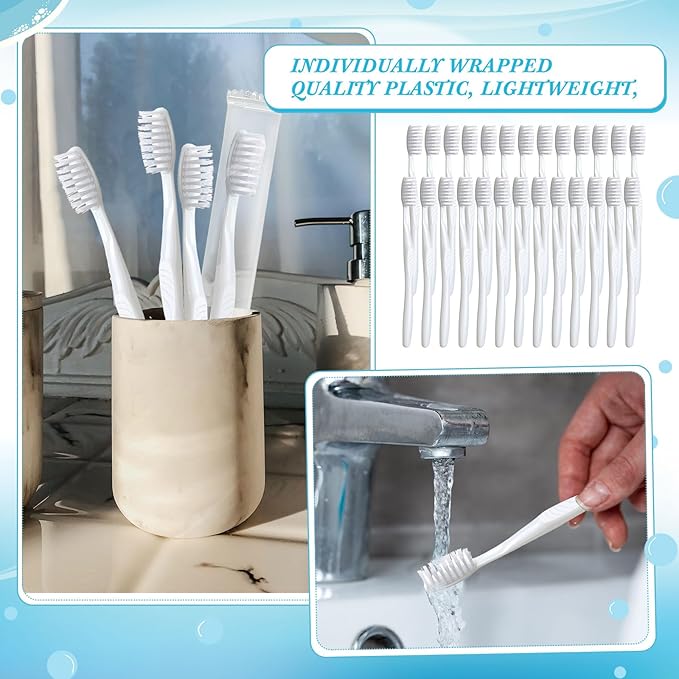 Tessco 500 Pcs Disposable Toothbrushes Individually Wrapped Soft Bristle Tooth Brush Set Travel Toothbrushes Bulk for Adults Oral Hygiene Dental Care Camping Guestroom Hotel(White)