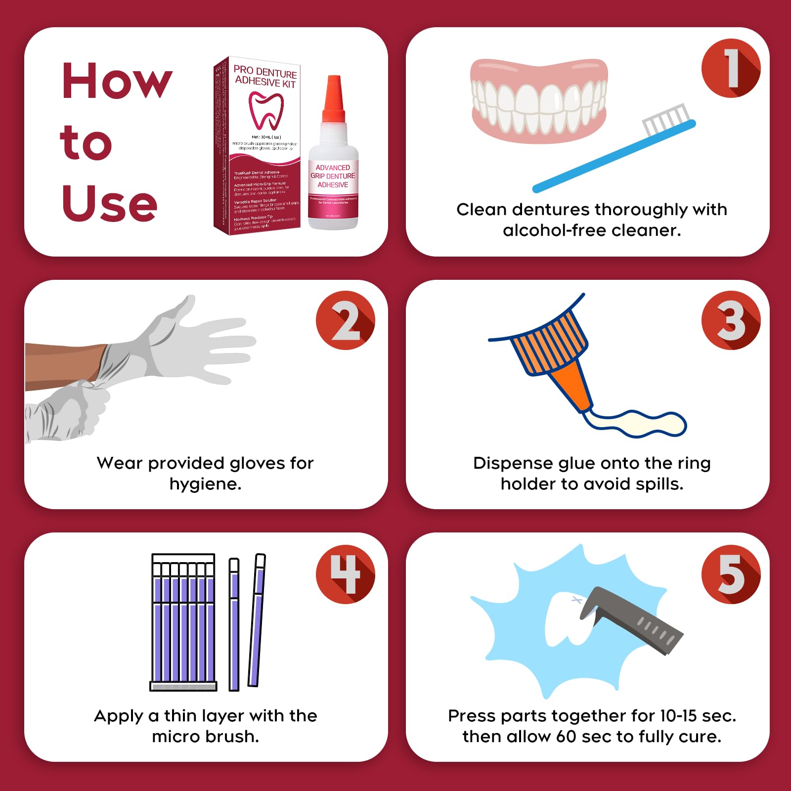 Dental Lab Instant Bonding Dental Glue for Dentures & Lab Tools - Fast-Setting in 15-60 Sec | Crack Repair & Gap Filling | Long-Lasting Hold (Days to Weeks) – 1oz
