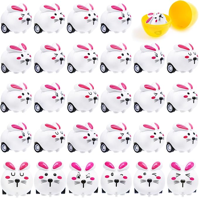 30 PCS Easter Rabbit Toy Cars,Rabbit Toys Pull Back Cars,Mini Bunny Toys for Easter Basket Stuffers,Easter Egg Stuffers,Party Favors,Classroom Prizes,Birthday Gifts,Kids,Girls,Boys