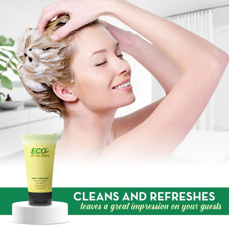 ECO Amenities Travel Shampoo & Conditioner - 72-Pack, 0.75 fl oz 2-in-1 Flip-Cap Tubes - Green Tea Scent - Hotel Shampoo Bulk - Travel Toiletry Set