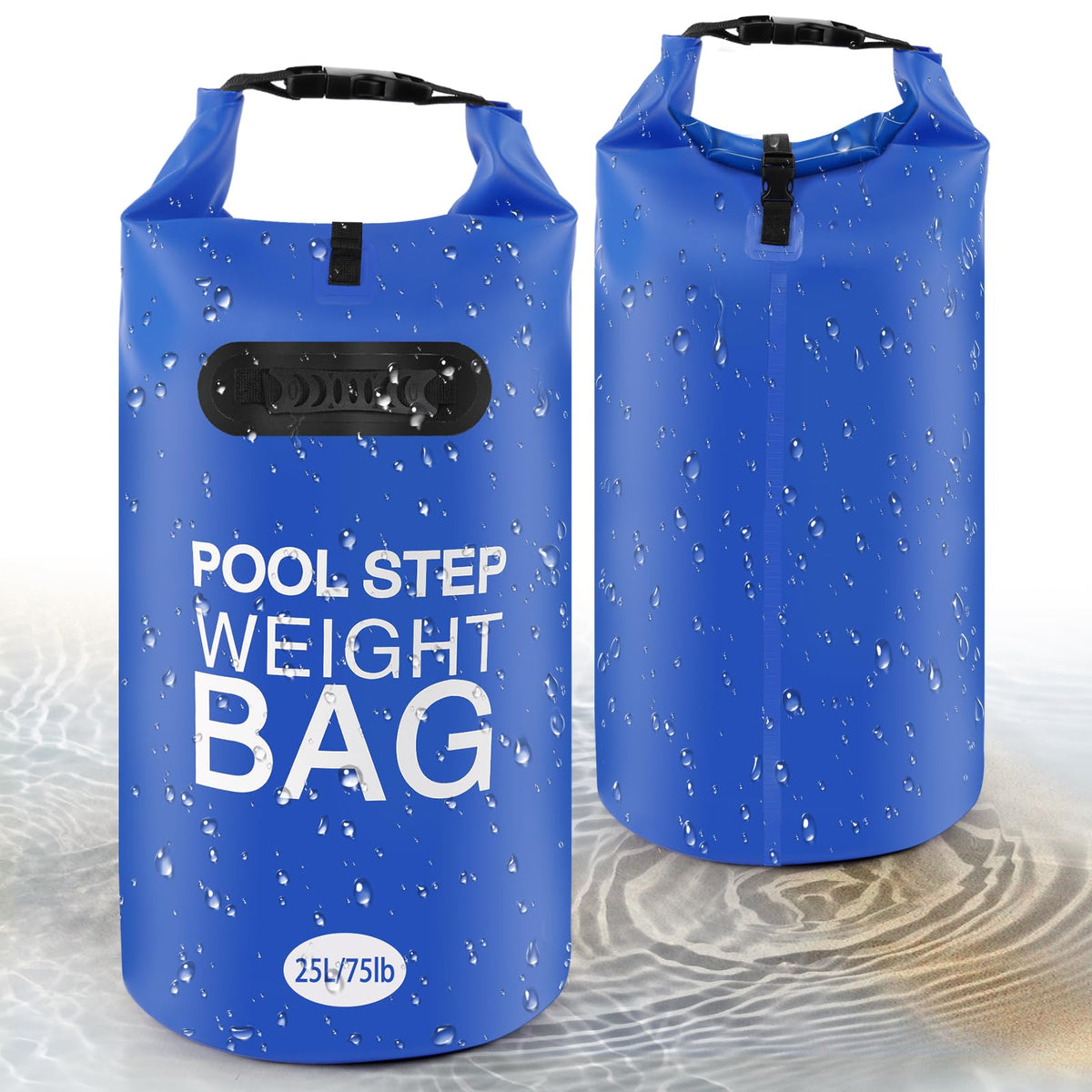 2 Pack 25L/75lb Universal Pool Step Weights 500D PVC Waterproof Swimming Pool Ladder Weights No Breaken Above Ground Pool Ladder Sand Bags, Foldable Pool Stair Weights for Pool Steps(Blue)