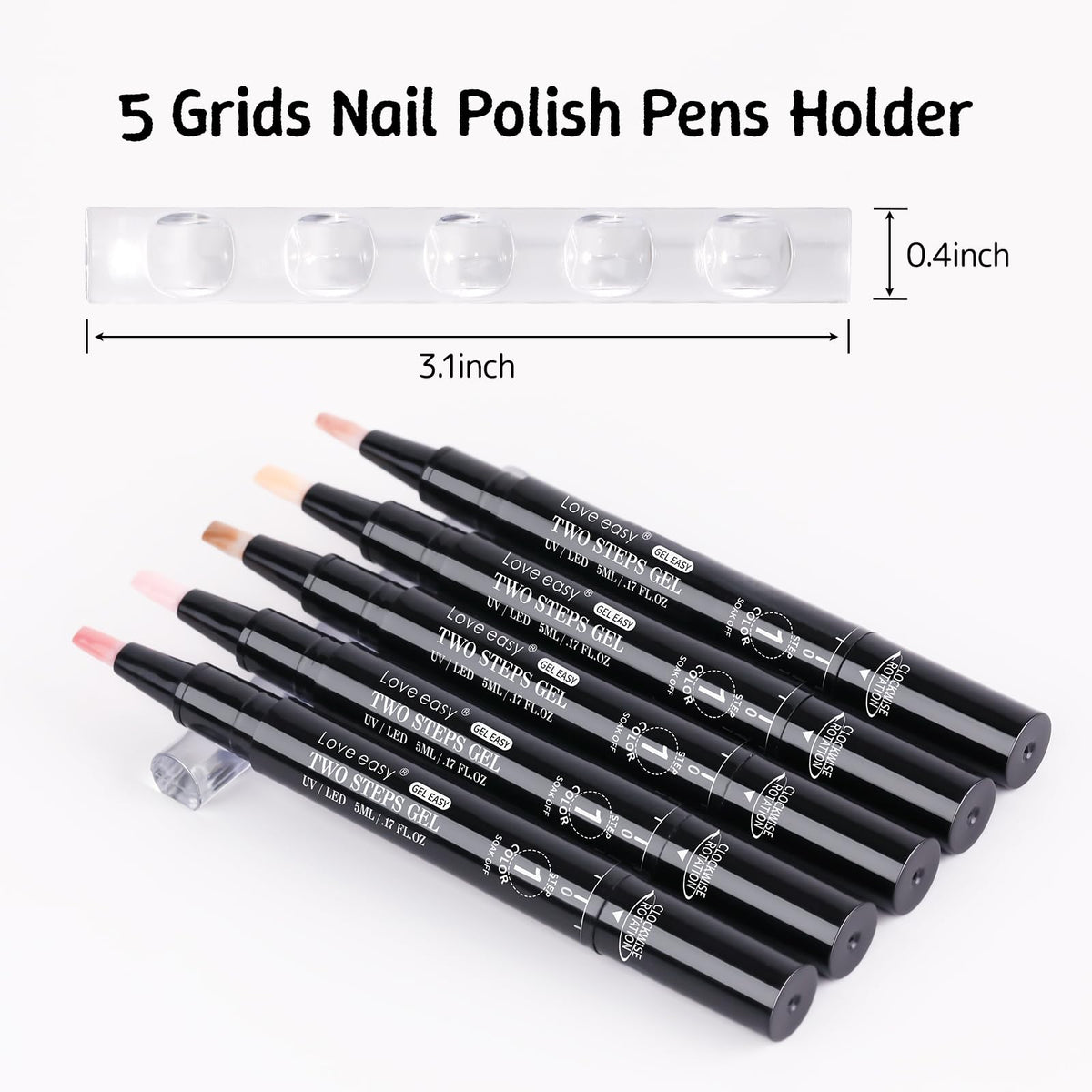 Love easy 2 Step Nail Polish Pens Set, 6 Pcs Nude Natural Color Builder Base 1 Piece Top Coat Fingernail Toenail Gel Series for Women, Hema Free High Gloss Long Last Portable Ideal Gift (U V Needed)