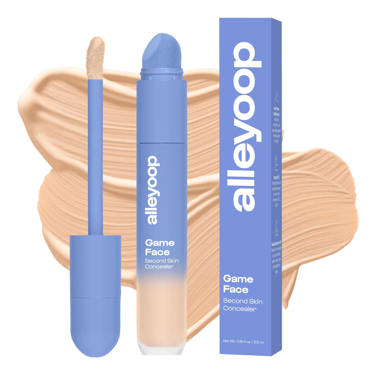 Alleyoop Game Face Makeup Concealer - Lightweight, Buildable Under Eye Concealer for Dark Circles, Hydrating Cream Formula for Women with Aloe Stem Cell - Smooth, Crease-Proof Makeup, Standout