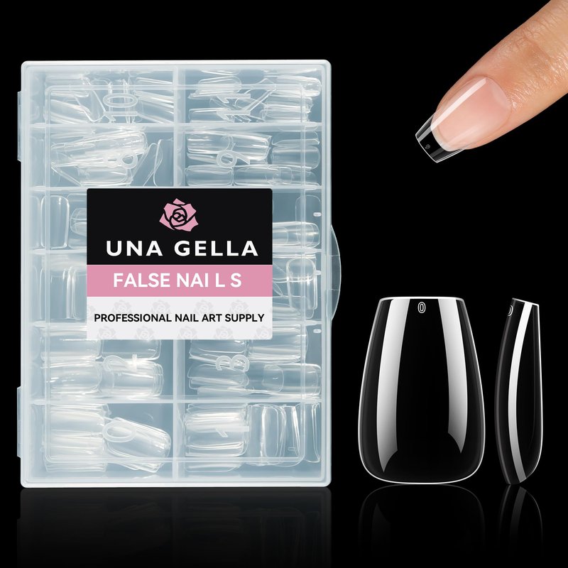 UNA GELLA Short Coffin Nail Tips 216pcs Short Coffin Gel Nail Tips 12 Sizes Full Cover Soft Gel Clear Fake Nails Extension for Home DIY Salon