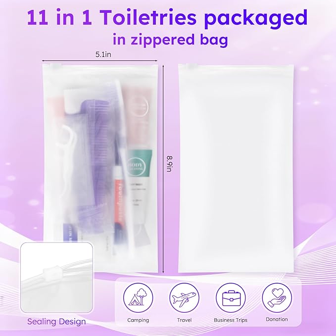 Travel Toiletries Personal Cleaning Bulk,Disposable Hygiene Kit Care Package Supplies, Women Toiletry Essentials Set Individually Wrapped for Camping, Hotel, Vacation, Homeless, Charity (11-in-1, 5)