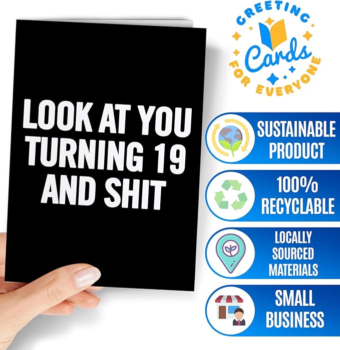 Funny 19th Birthday Card for her or him - 19th Birthday Card for Girls or Boys - Happy Bday Nineteen Year Old Daughter, Son, Niece, Nephew, Sister or Friend - Look at You Turning 19