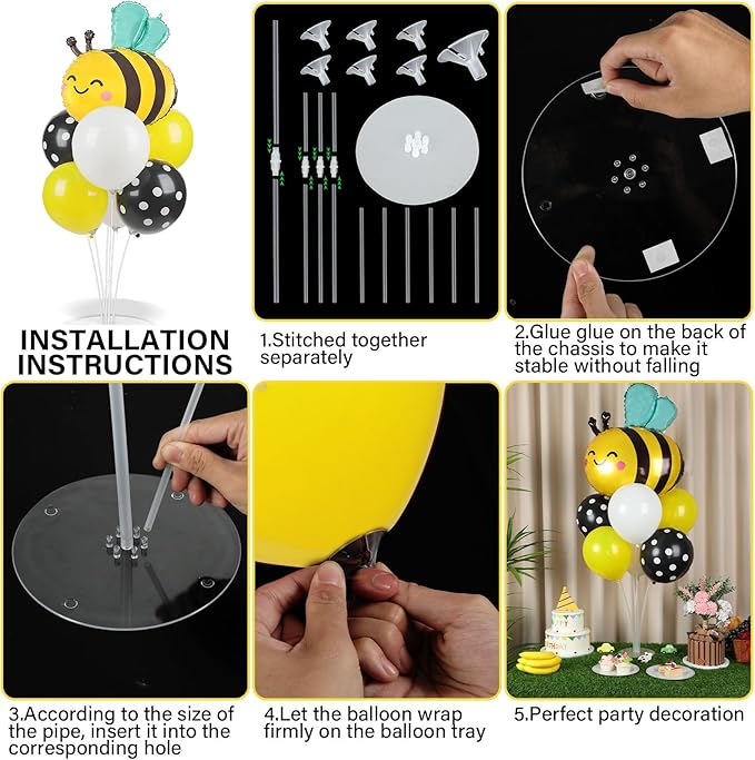 4 Sets Bee Baby Shower Party Balloons Stand Kit With Bumble Bee Foil Balloons Yellow Black White Honey Party Balloon Centerpiece for Tables for Gender Reveal Sweet As CanBee Birthday Decorations