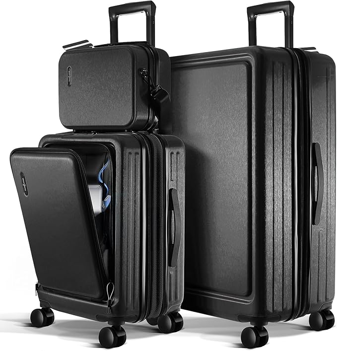TRAVELARIM Luggage Sets 3 Piece, 20 Inch Carry on Luggage and 28 Inch Suitcases with Wheels Spinner, Durable Hard Shell Suitcase Set, Expandable Travel Suitcase, Jet Black