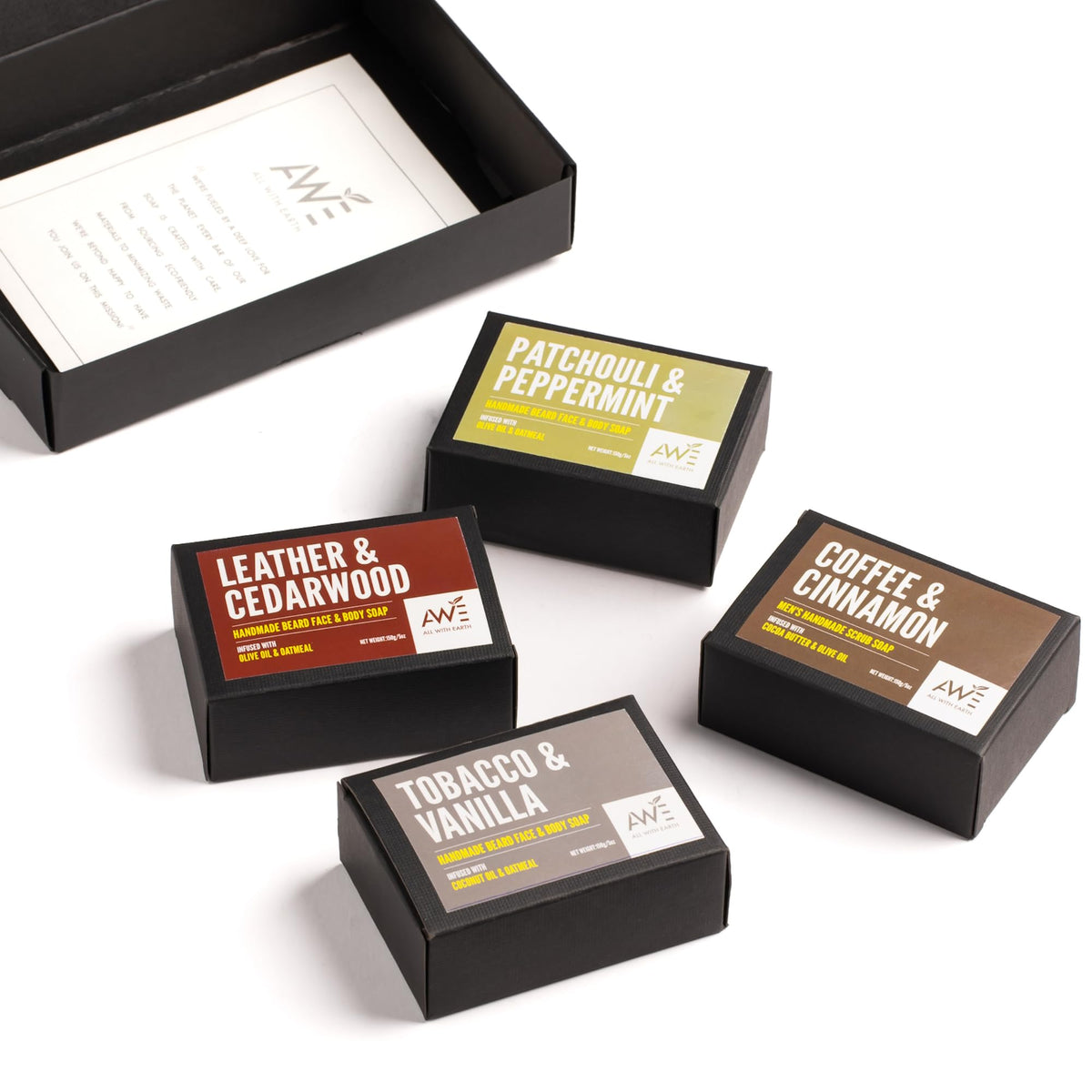 All With Earth Men’s Moisturizing Scrub Soap Set of 4 Handmade Natural Bars Rugged Masculine Scents Deep Cleanse Hydrate Nourish Face Beard Body (Option 2)