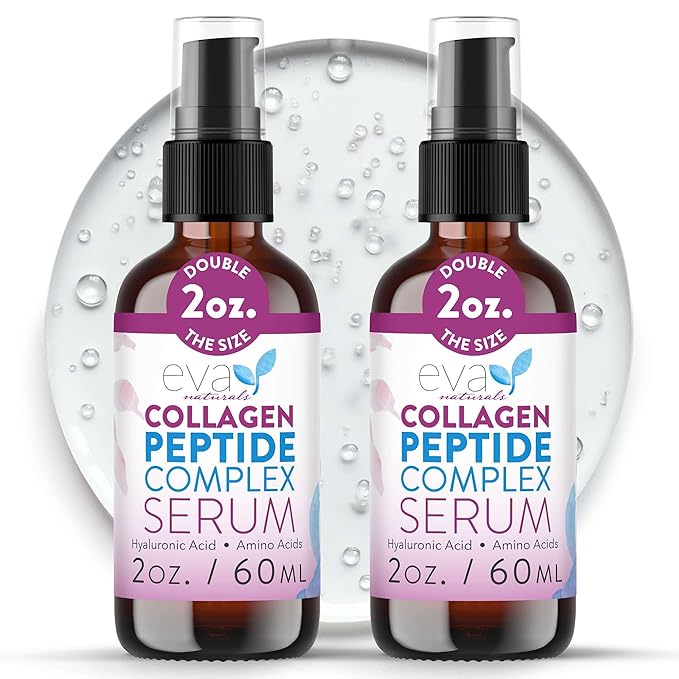 Collagen Peptide Serum for Face – Anti Aging Facial Treatment with Peptides & Hyaluronic Acid – Gentle for Sensitive Skin, Microneedling Pen, Derma Roller, Skin Firming & Hydrating (2 Oz) (2 Pack)