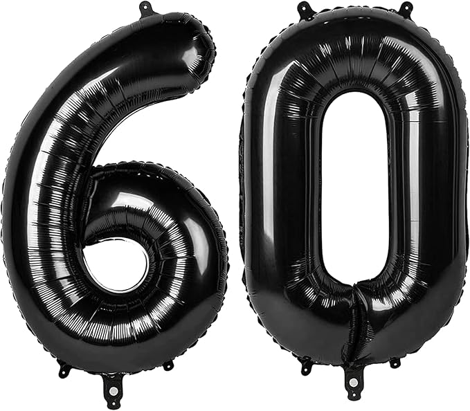 60 Balloon Number, Black Number 60th Birthday Balloons 40 Inch, 60 Years Old Black Birthday Decorations for Men Women, 60th Anniversary Decorations