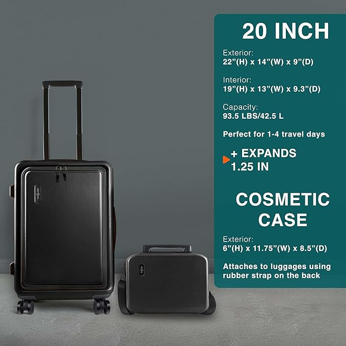 TRAVELARIM Luggage Sets 3 Piece, 20 Inch Carry on Luggage and 24 Inch Suitcases with Wheels Spinner, Durable Hard Shell Suitcase Set, Expandable Travel Suitcase, Black