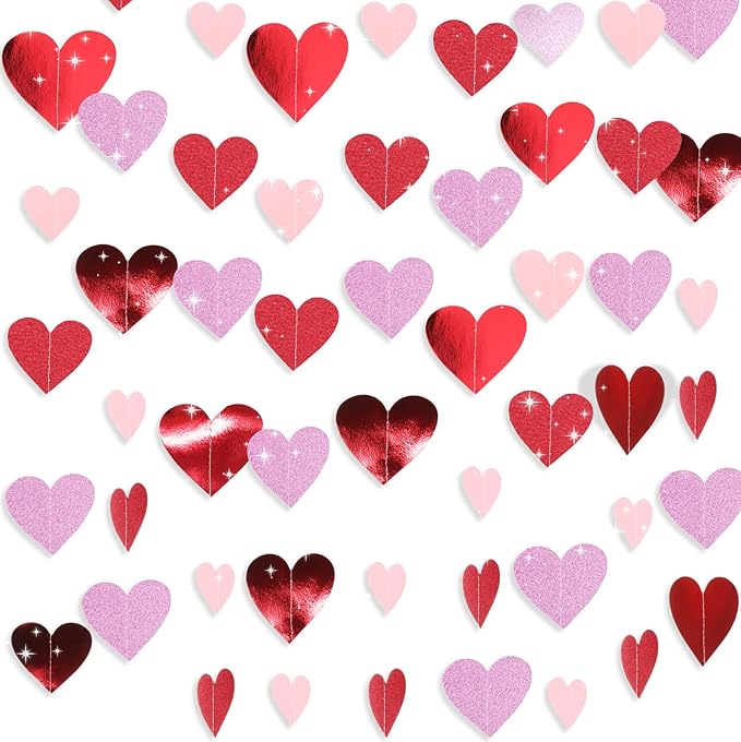 10 Pack 130ft Pink Burgundy-red Heart Party Garland Asymmetrical Love Hanging Banners for Wedding Decorations Mothers Day Bachelorette Bridal Shower Engagement