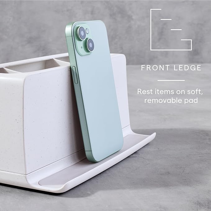 YouCopia The Ledge Toothbrush Holder, 3-Slot, Bathroom Vanity Counter Organizer with Cord Slots, Removable Base and Storage for Phones, Toothpaste and Accessories