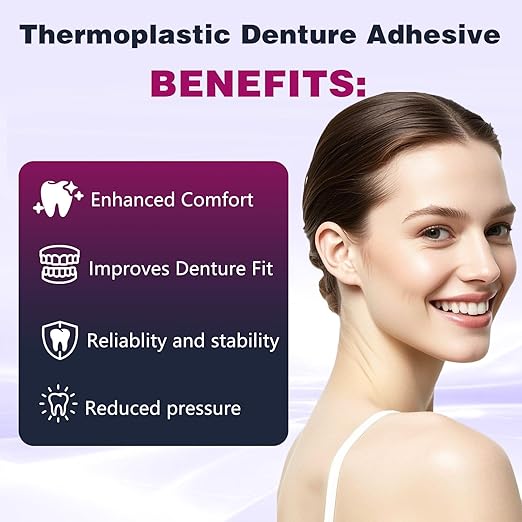 2Pcs Thermoplastic Denture Adhesive, Refits and Tightens Loose Upper and Lower Dentures and Partials, Comfortable, Secure Denture Grip for Up to 4 Days