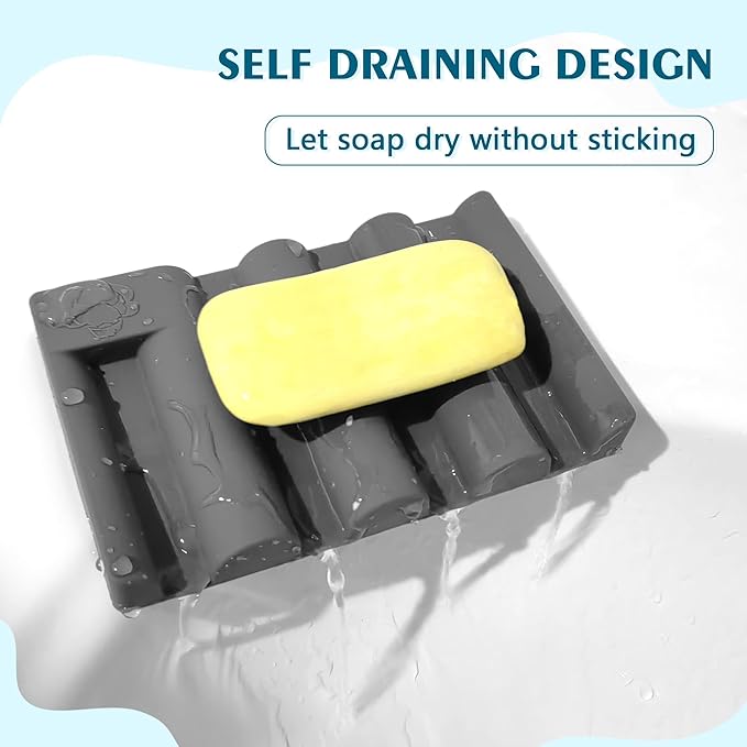 Silicone Soap Dish, Self Draining Soap Holder Perfect for Shower, Bathroom Sink, Kitchen Sink & Travel, Non-Slip Bar Soap Holder Extend Soap Life, Keep Soap Bars Dry Clean & Easy Cleaning (Grey-1PCS)