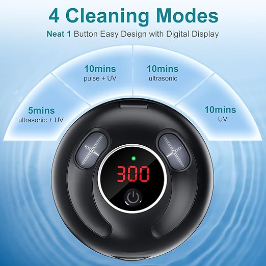 Ultrasonic Retainer Cleaner Machine, 200ML Ultrasonic Cleaning Pod with 4 Modes, Digital Timer for Denture Cleaner, Aligners, Mouth Guards, Braces, Jewelry & Toothbrush Heads
