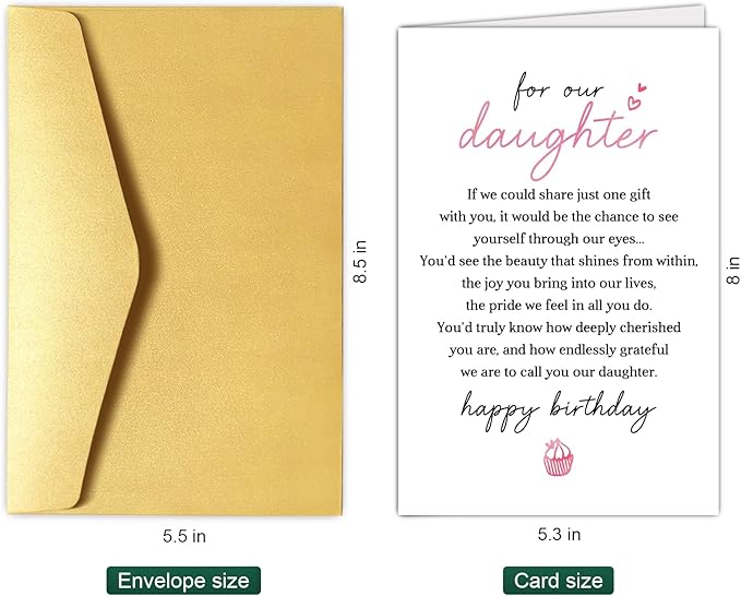 Chenive Daughter Birthday Card from Mom and Dad, Heartfelt Birthday Card for Adult Daughter, Sentimental Poem Daughter Birthday Card from Parents, Happy Birthday Card for Our Daughter
