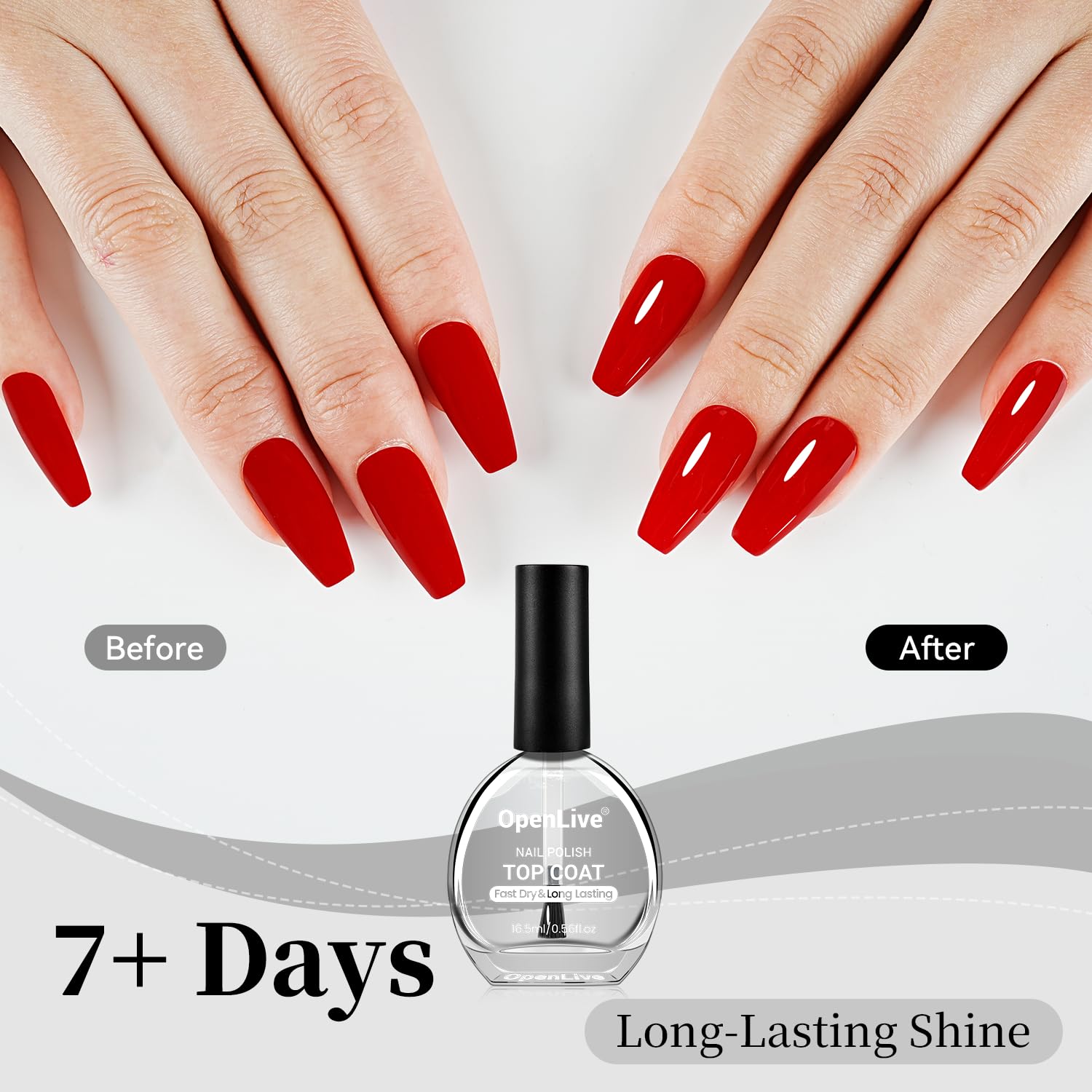 OpenLive 16.5ml Top Coat Clear Nail Polish, Quick Dry High Gloss Shine Large Volume Top Coat, Long Wear and Scratch Resistant for Women Salon DIY Nail Art