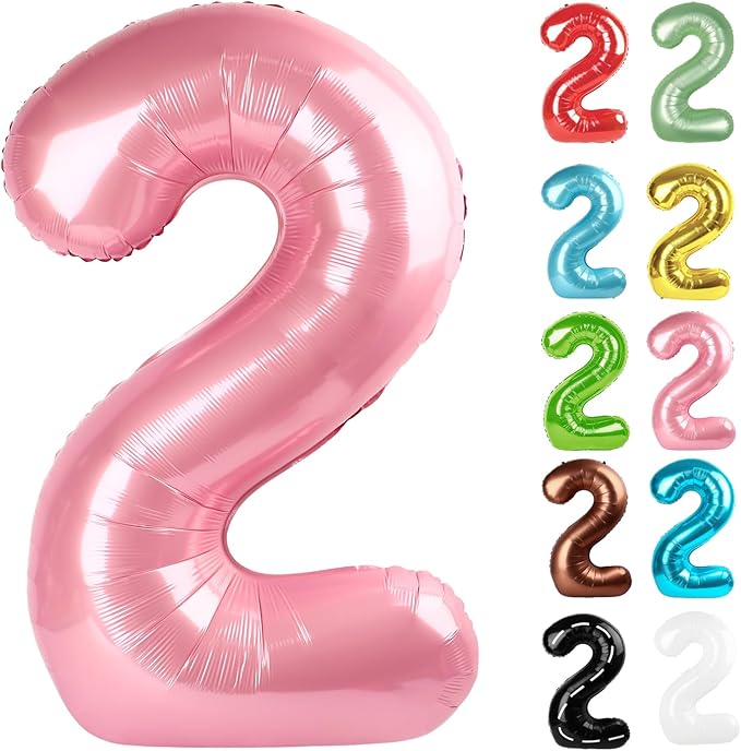 Pearlescent Pink Number 2 Balloon 40 Inch, 2 Balloon Number, 2nd Birthday Decorations for Baby Girls Boys Toddlers
