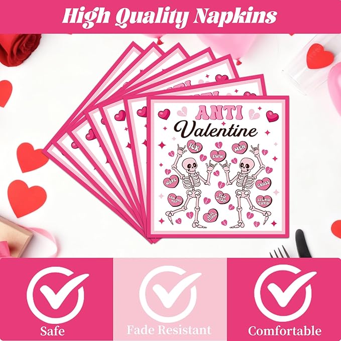 Rakuto Valentines Day Plates and Napkins Party Decorations, 96PCS Anti Valentine's Day Paper Plates and Napkins Decor, Galentines Anti Valentine Club Themed Forks Decoration for Home Wedding