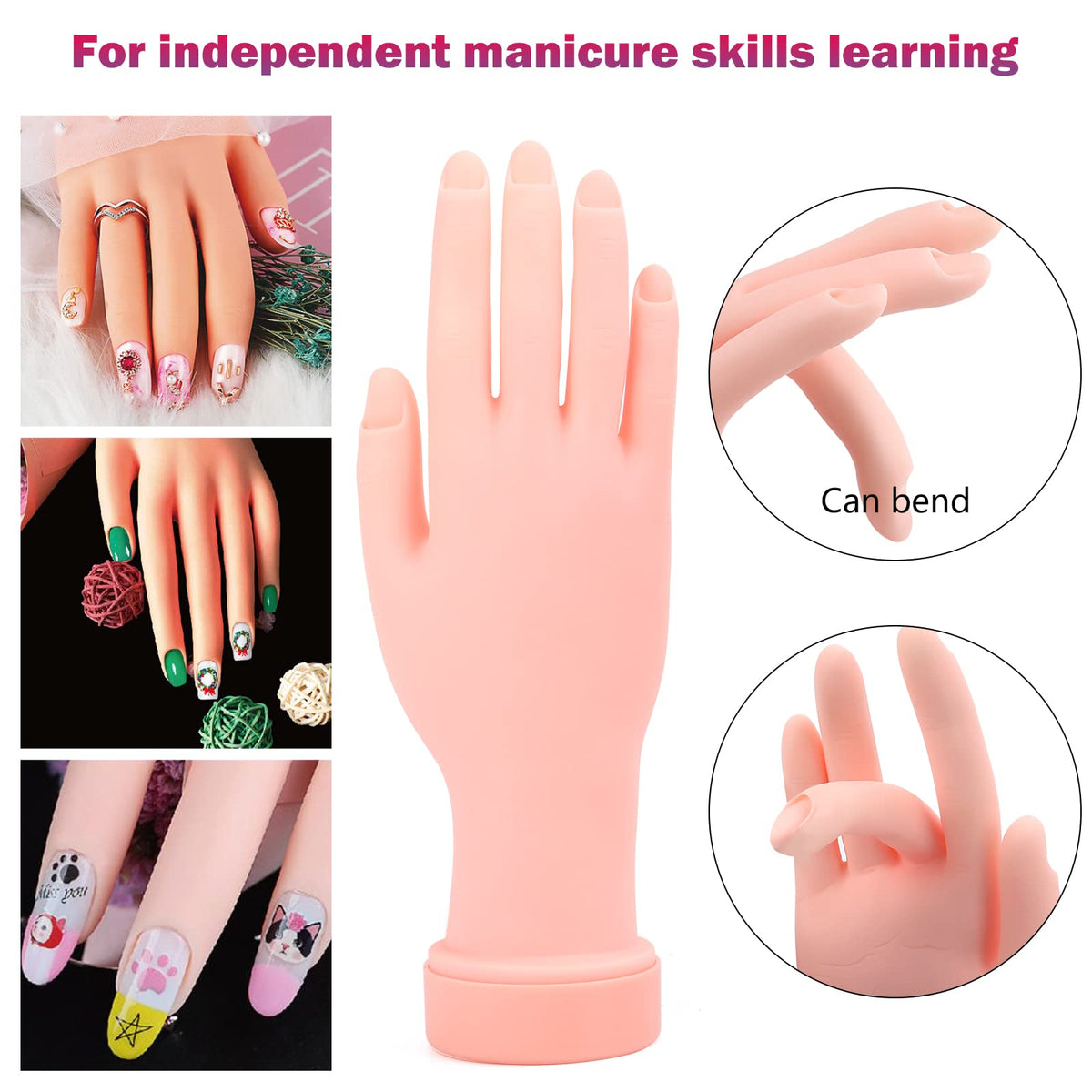 Practice Hand for Acrylic Nails, Fake Maniquin Training Hand for Nail Practice, Nail Practice Hand with Acrylic Nail Powder and Liquid Set, Nail Kit Set Professional Acrylic with Manincure Hand