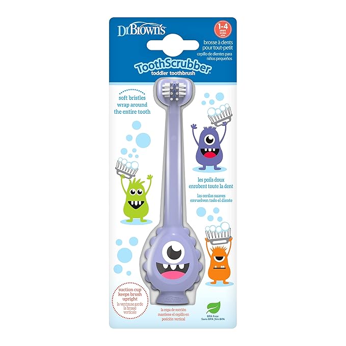 Dr. Brown's ToothScrubber Toddler Toothbrush, Monster and Flamingo, 2-Pack