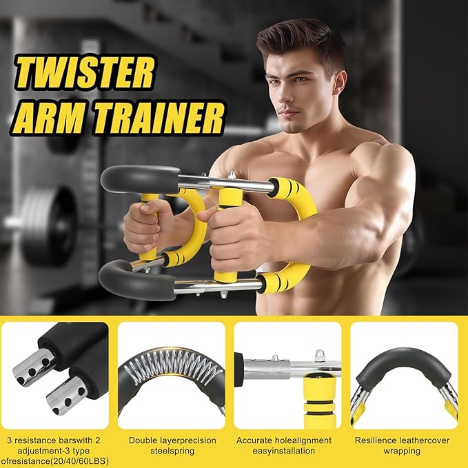 Twister Arm Trainer, Adjustable Chest Workout Equipment for Men & Women, Home Gym Strength Trainer, Muscle Builder & Strength Training for Arms, Chest (Black-Yellow, 40-60lb)
