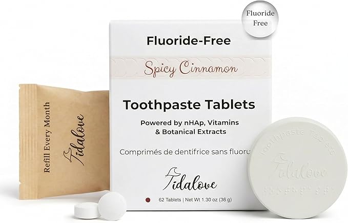 Cinnamon Fluoride-Free Toothpaste Tablets with Nano Hydroxyapatite | Natural Whitening, Enamel Strengthening, Plastic-Free & Travel-Friendly (1 Month Refill + Tin)