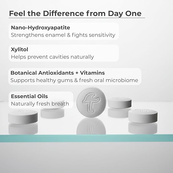 Cool Mint Fluoride-Free Toothpaste Tablets with Nano Hydroxyapatite | Natural Whitening, Enamel Strengthening, Plastic-Free & Travel-Friendly (1 Month Refill) 62 Tablets