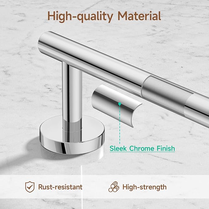 USHOWER Polished Chrome Bathroom Accessories Set, 24-Inch Towel Bar Set Wall Mounted, Durable SUS304 Stainless Steel Bathroom Hardware Set, 4-Piece