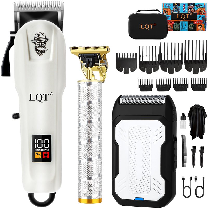 LQT Hair Clipper Kit for Men, Professional Cordless Rechargeable Hair Clippers & Beard Trimmer Set with Foil Shaver Complete Cutting Kit for Home Use