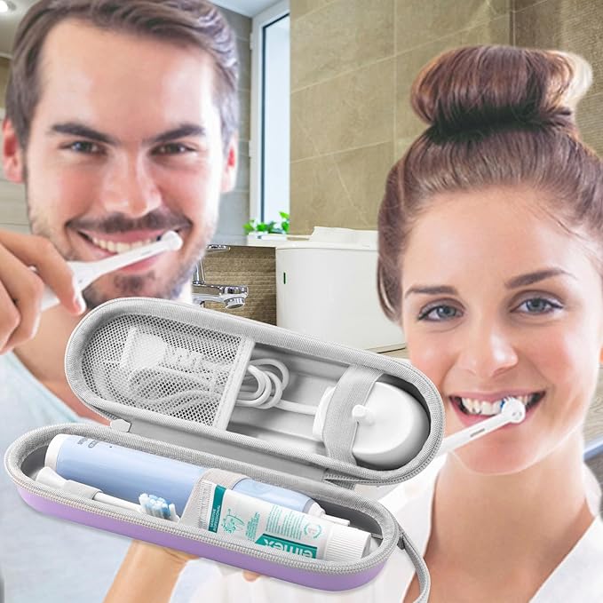 TYSORETY Toothbrush Travel Case for Oral B/Oral-B Pro 1000 1500 5000 7000 & Philips Sonicare 4100 1100 5300 5100 6100/iO Electric Toothbrush, Hard Protective Storage Bag (Light purple)