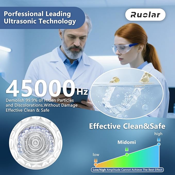 Ultrasonic Retainer Cleaner Machine for Dentures | 45kHz Dental Cleaning Pod for Mouth Guards, Aligner, Nightguard, Braces, Jewelry, Watch | 3 Timer Modes - with Cooling Fan & Split-Design