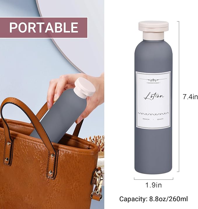 Travel Shampoo Bottle, Empty Plastic Squeeze Bottles 8.8oz with Flip Cap, Lotion Container for Toiletries Travel Size Shampoo and Conditioner