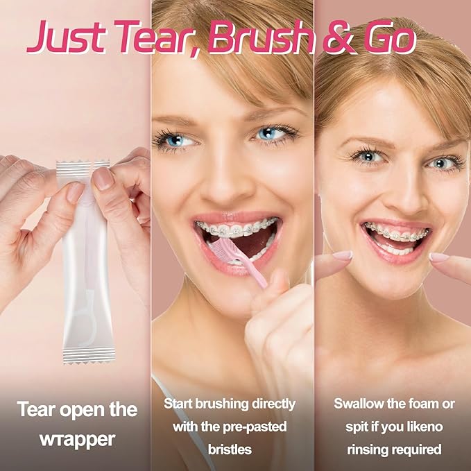 Mini Brushes-Disposable Toothbrushes with Toothpaste Tongue Scraper Floss Pick Travel Toothbrush Individually Wrapped Prepasted Toothbrush for Work or Travel (Green Apple)
