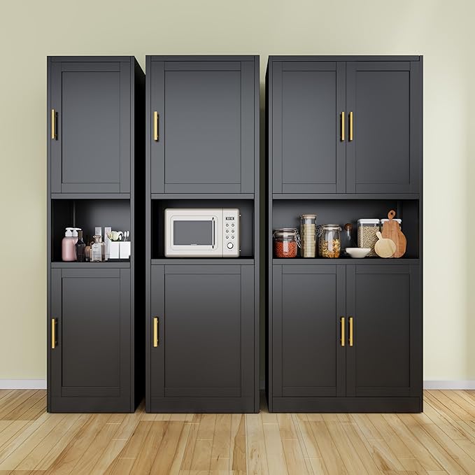 Tall Narrow Storage Cabinet 66.93" H Tall Bathroom Cabinet Metal Pantry Cabinets, 4 Adjustable Shelves for Kitchen, Home Office, Living Room, Dinning Room (16 inches Wide Black)