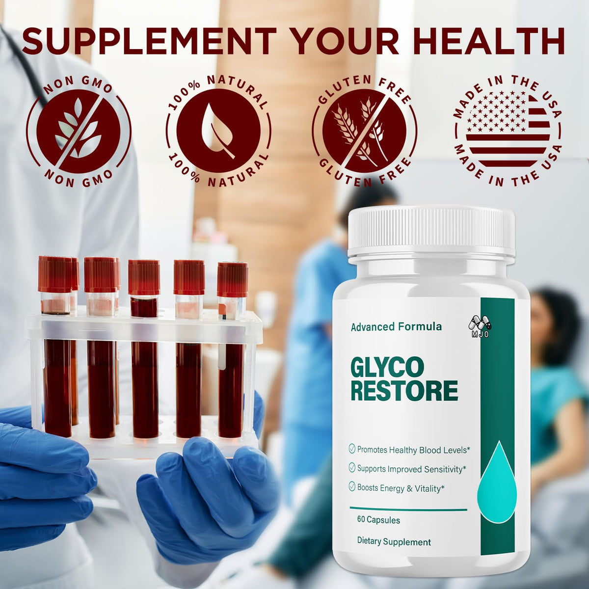 Glyco Restore Capsules, Official GlycoRestore Pills with All Natural Ingredients, Advanced Overall Health and Wellness Vitamin Support Supplement with Max Strength Multivitamins Support (60 Capsules)
