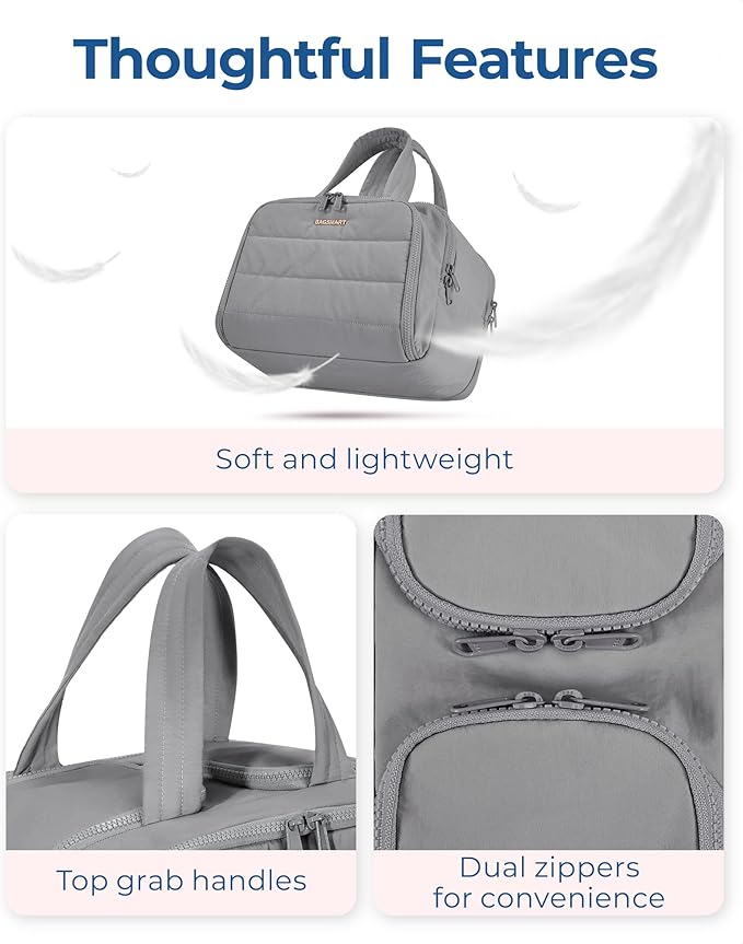 BAGSMART Travel Toiletry Bag, Lightweight Large Wide-open Travel Bag for Women, Puffy Cosmetic Makeup Bag Organizer with Handle for Accessories,Essentials, Toiletries, Grey