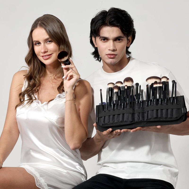 25 pcs Makeup Brush Set Holder Black Professional Kabuki Powder Concealers Eye shadows Blush Eyeliner Eyebrow Contour Eye blending Brushes (25pcs brush with box)