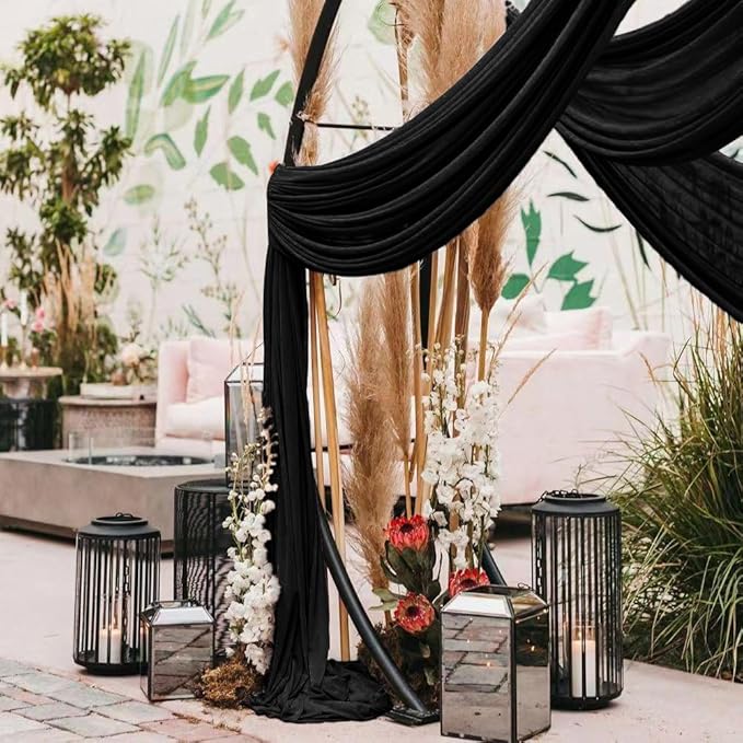 Wedding Arch Draping Fabric 30'' x 18FT Sheer Chiffon Arch Drape Backdrop 1 Panel Black Drape for Easter Bridal Shower Baby Shower Photo Booth Church Decor Birthday Party Outdoor Decoration
