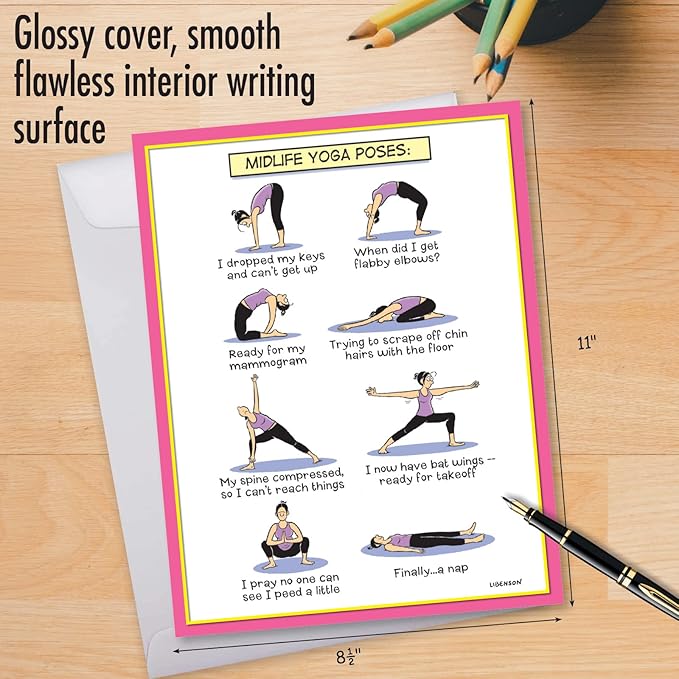 NobleWorks Jumbo Hilarious Birthday Greeting Card From Us 8.5 x 11 Inch with Envelope (1 Pack) Big, Jumbo Bday Midlife Yoga Poses J7312BDG-US