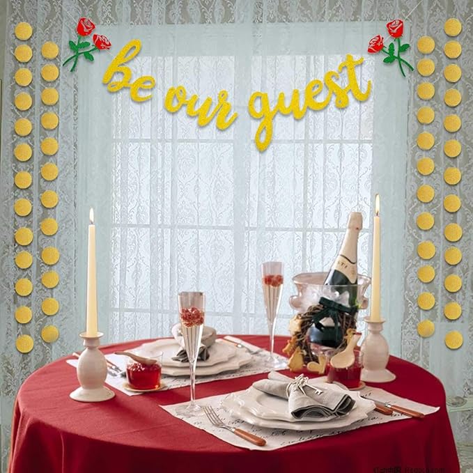 Be Our Guest Gold Sign Banner - Reception Banner for Beauty And The Beast Party, Bridal Shower, Wedding, Engagement, Bachelorette, Baby Shower, Birthday, Housewarming Decorations