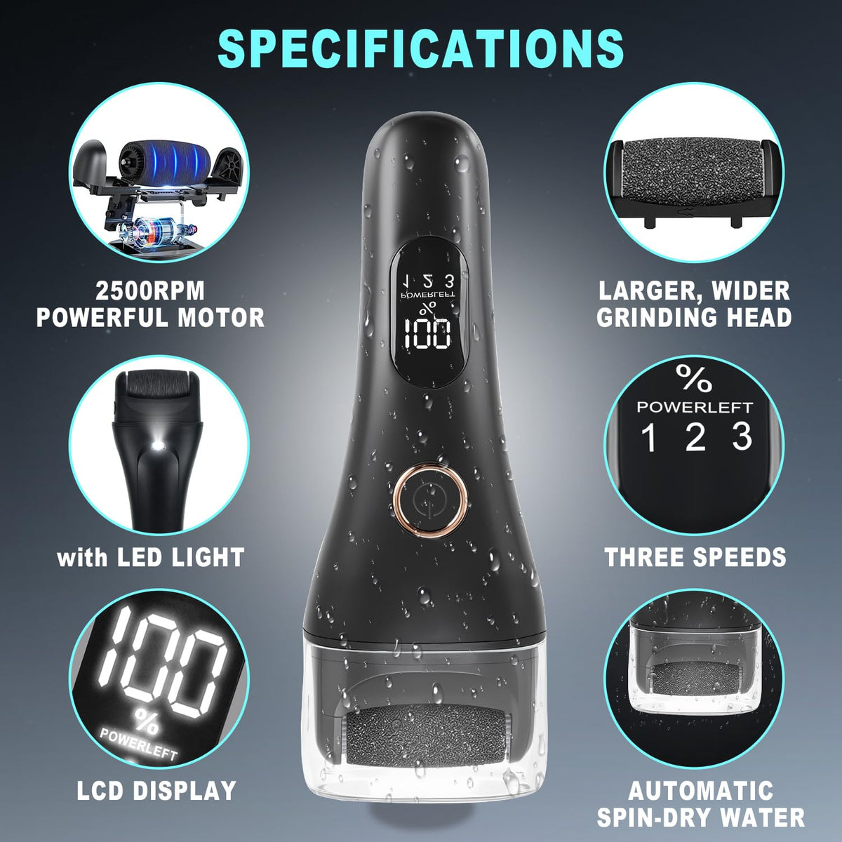 Callus Remover for Feet, 3 Speed Electric Foot Scrubber with Larger Grinder&LCD Display, Wet&Dry Using Foot File Professional Pedicure Tools, Foot SPA to Remove Callus Cracked&Hard Dead Skin (White)